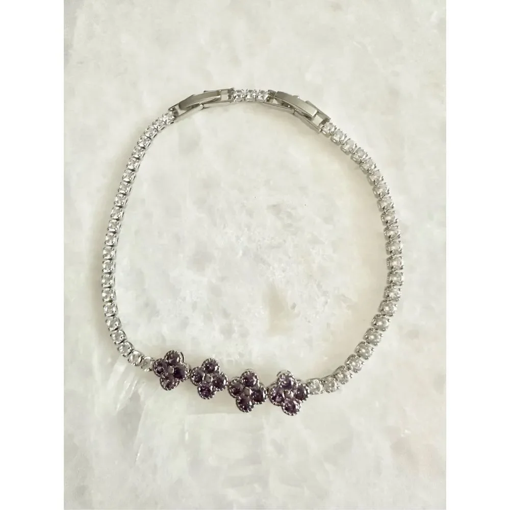 Cubic zirconia light purple 4 flower Louis flower tennis bracelet